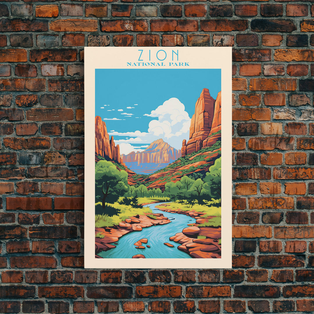 Zion National Park Utah Travel Art, National Park Print, Minimalist Travel Art, Midcentury Modern Style Landscape Painting