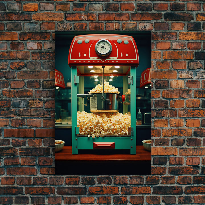 Popcorn Machine, Game Room Wall Art, Movie Wall Art, Canvas Print, Wall Hanging, Portrait Art, New Homeowner Gift, Dining Room Prints