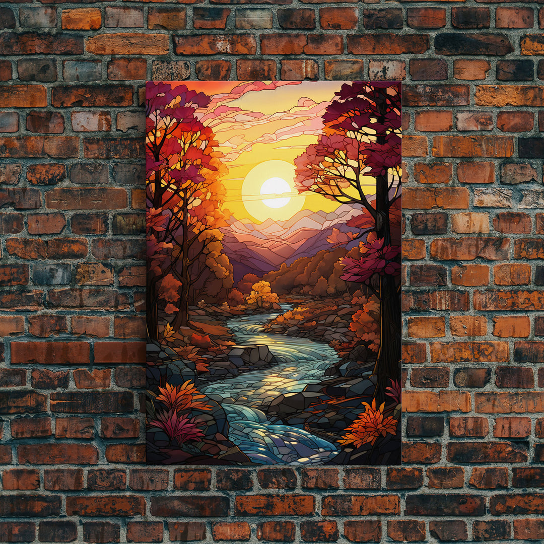 Beautiful Fall Decor, Framed Canvas Print, Mosaic / Stained Glass Style Painting, Gliclee Print, Autumn Decor, Thanksgiving Decorations