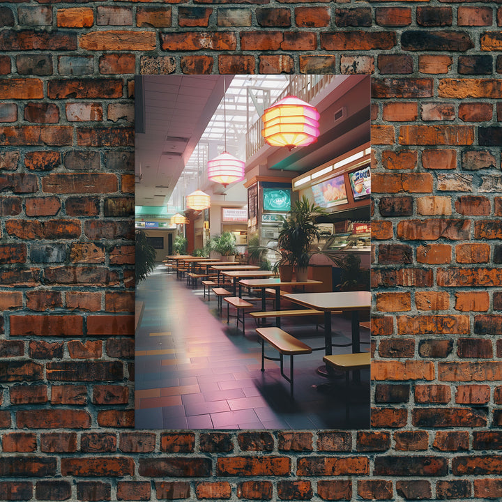 Retro Mall Wall Art, Food Court Art, Canvas Print, Wall Hanging, Portrait Art, First Home Gift, Tiny House Decor