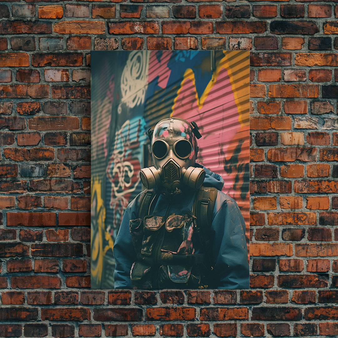 Gas Mask, Urban Wall Art, Graffiti, Canvas Print, Wall Hanging, Portrait Art, Bedroom Prints, Modern Home Decor, Dorm Room Art, RV Decor