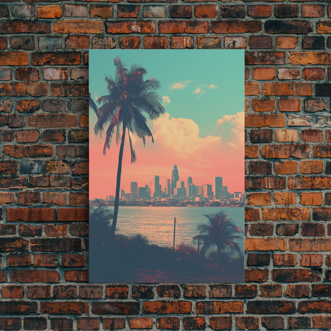 Cityscape Wall Art, Tropical Wall Art, Palm Tree Art, Canvas Print, Wall Hanging, Portrait Art, City Wall Art, Gifts For Grandma, Office Art