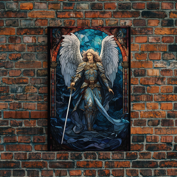 Angel, Angel Warrior, Fantasy Art, Canvas Print, Wall Hanging, Portrait Art, Stained Glass Art, Christian Wall Decor, Country Wall Art