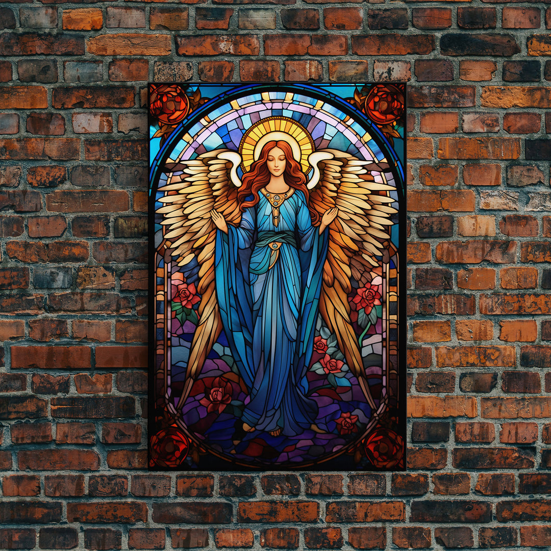 Angel, Fantasy Artwork Canvas Print, Wall Hanging, Portrait Art, Stained Glass Art, Mystical Wall Art, Tiny House Decor, Gift For Women