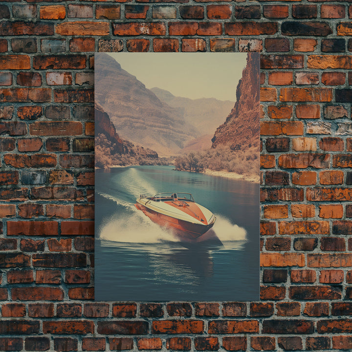 Vintage Photography Print, Speed Boat In The Grand Canyon, Framed Canvas Print, Nautical Art, 1950s/1960s Photography