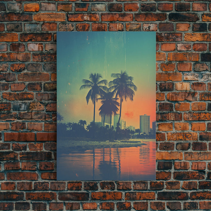 Palm Tree Wall Art, Cityscape Art, Sunset, Canvas Print, Wall Hanging, Portrait Art, Realtor Closing Gift, Bedroom Prints , Farmhouse Art