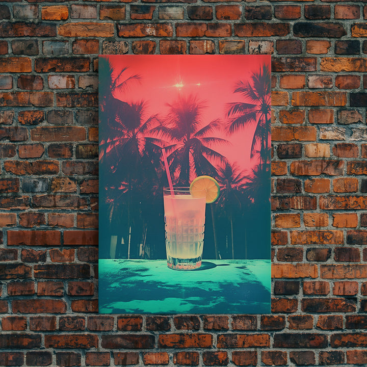 Cocktail Wall Print, Palm Tree Wall Art, Tropical Wall Art, Beach Wall Art, Canvas Print, Wall Hanging, Portrait Art, Bar Decor, RV Wall Art