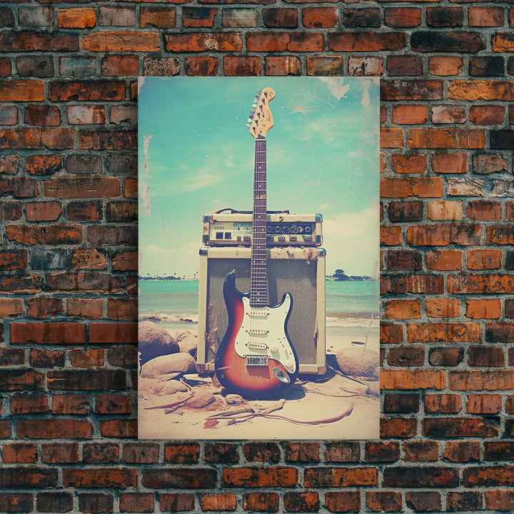 Electric Guitar, Guitar Wall Art, Music Wall Art, Canvas Print, Wall Hanging, Portrait Art, Guitar Player Gift, Music Wall Decor, Beach Art