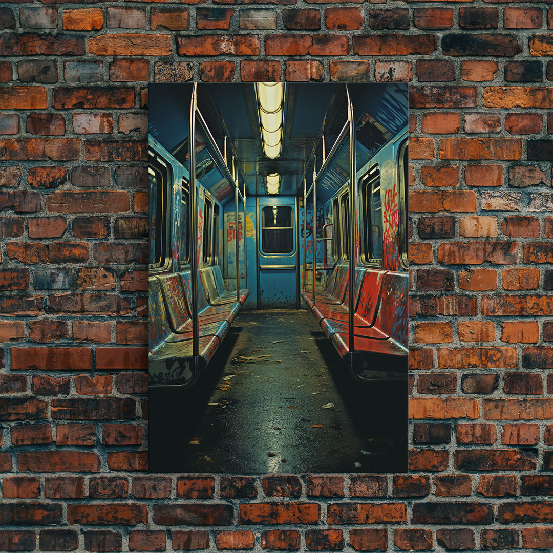 Urban Decay, Abandoned Subway Car Photography Framed Canvas Print, 1970s NYC Subway Car, Graffiti Art