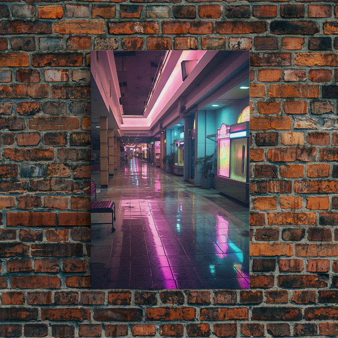 Photo Of A 1980s Mall, Framed Canvas Print, Liminal Spaces, Vaporwave Aesthetic Wall Art, Game Room Decor