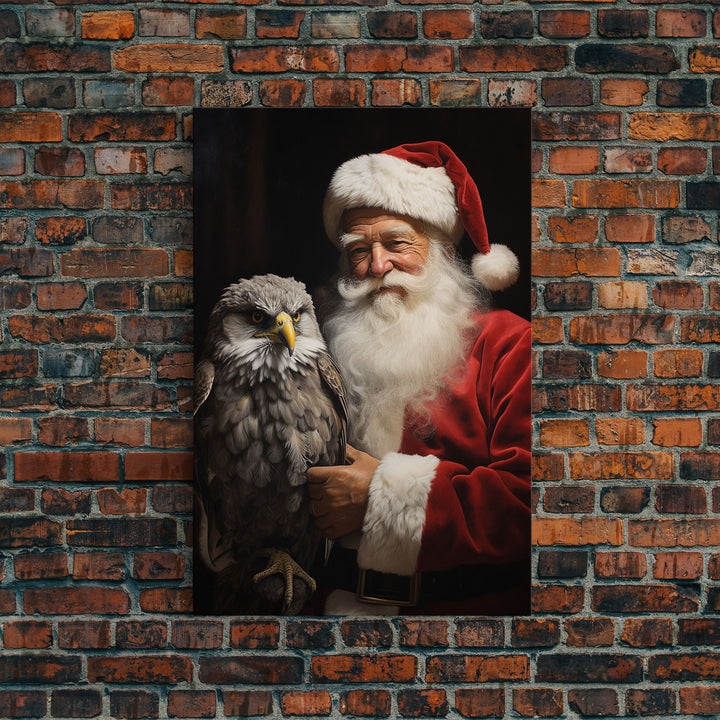 Santa Holding An Eagle, Framed Canvas Print, Christmas Wall Art, Xmas Art, Christmas Art Print, Santa Decor, Farmhouse Christmas Eagle Print