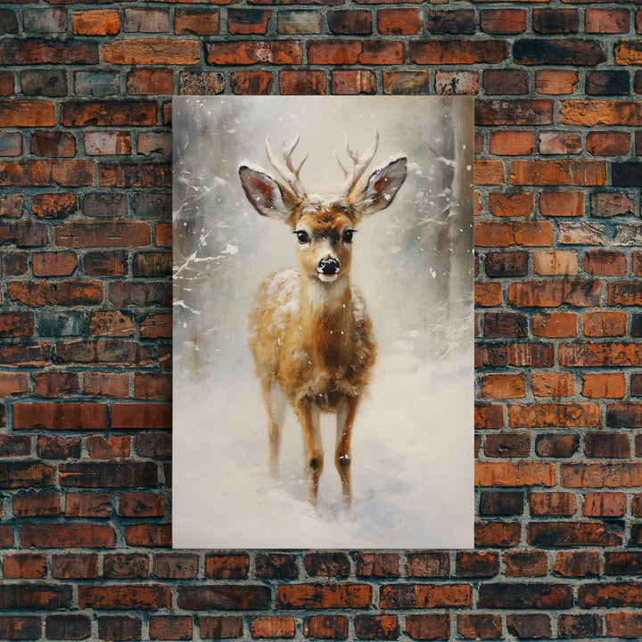 Cute Buck Wearing A Santa Hat, Christmas Decor, Woodland Animals, Christmas Wall Art, Winter Decor, Holiday Decor, Seasonal Decor, Cute Deer