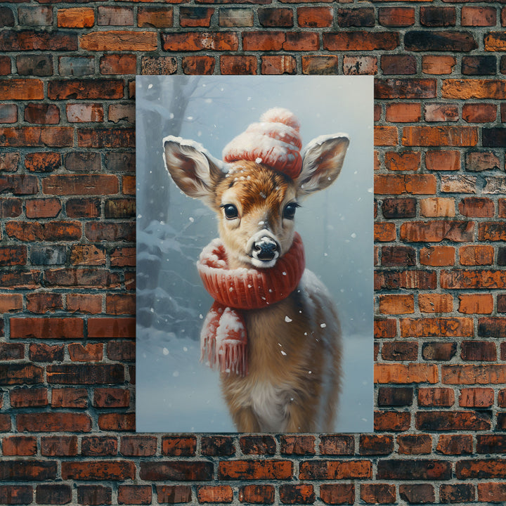 Cute Christmas Deer - Farmhouse Christmas Decor - Fawn Dressed For Christmas - Xmas Decor - Christmas Wall Art- Holiday Decorations