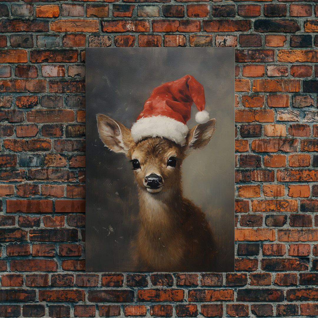 Cute Christmas Deer - Farmhouse Christmas Decor - Fawn Dressed For Christmas - Xmas Decor - Christmas Wall Art- Holiday Decorations