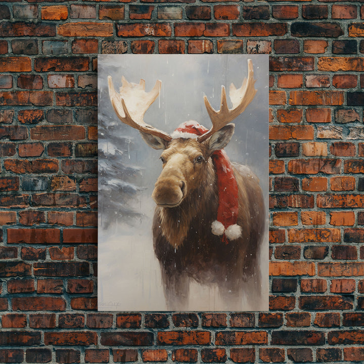 Silly Moose Dressed For Christmas, Christmas Art, Christmas Decor, Christmas Wall Art, Farmhouse Christmas, Vintage Christmas