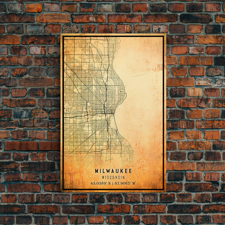 Milwaukee Wisconsin Street Map Wall Art, Framed Canvas Print, Wisconsin Map Print Poster and Canvas, Milwaukee City Office Wall Art