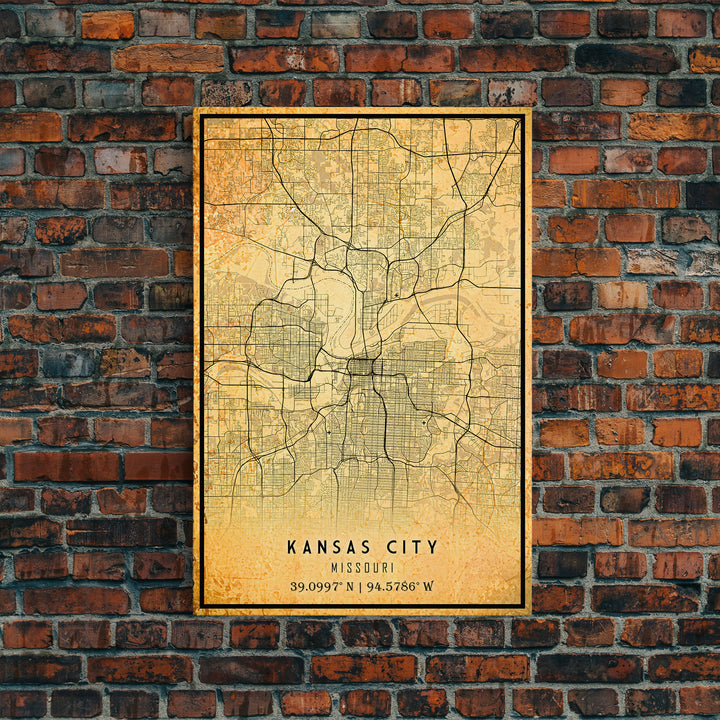 Kansas City Map Print, Kansas Gifts, Map of Kansas City, Kansas City Missouri, Map Wall Art, Cool Office Wall Art For Him