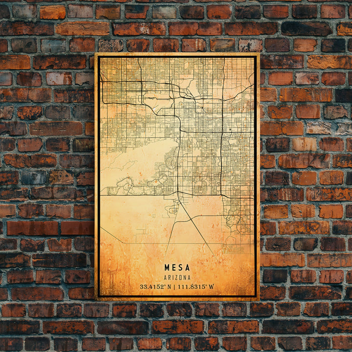 Mesa Arizona United States map print poster or Framed canvas | Arizona United States road map print poster canvas, distressed map art