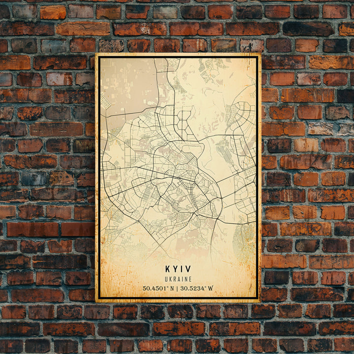 Old Kyiv Ukraine City Map Wall Art Canvas Print, Vintage Style Kyiv Map, Framed Wall Art, Cool Kyiv Ukraine Wall Art, Office Art