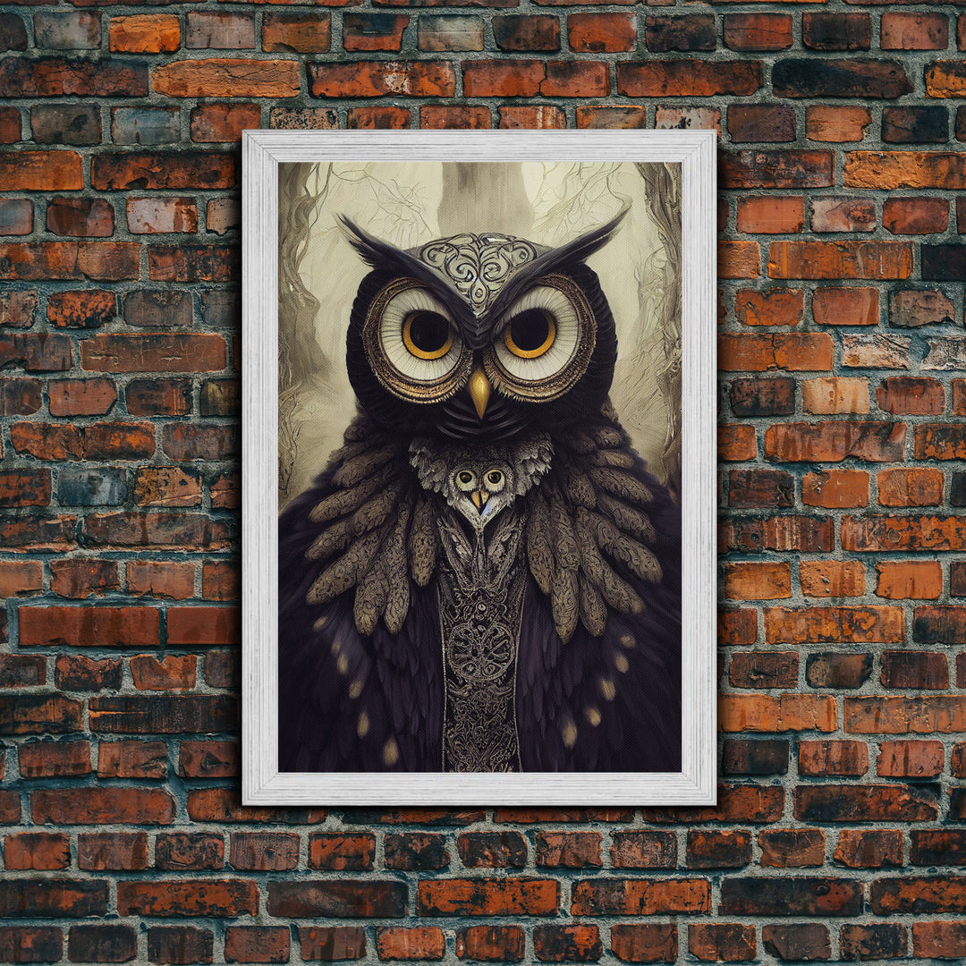 Portrait of an owl, Cool Owl art, Framed Canvas Print, Ready To Hang Framed Wall Art, Living Room Wall Hanging