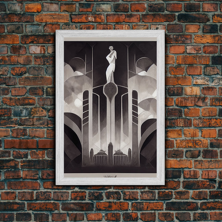 Black And White Art Print, Art Deco Architecture, Framed Canvas Print, Ready To Hang Framed Wall Art, Living Room Wall Hanging