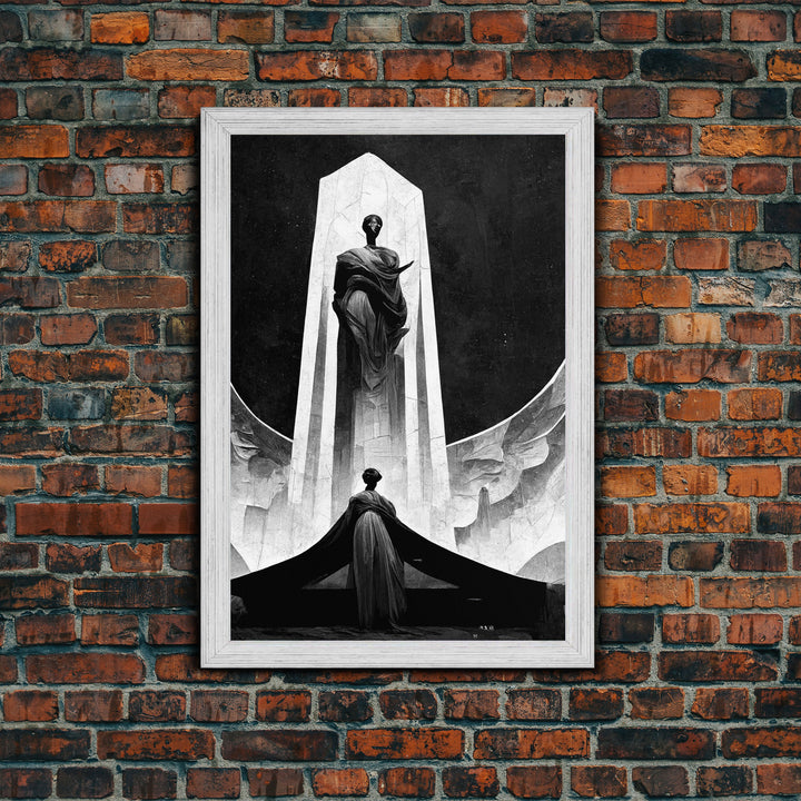 Retro Art Deco Statue Print, Framed Canvas Print, Cool Wall Art, Vintage Style Wall Decor, Black And White Art