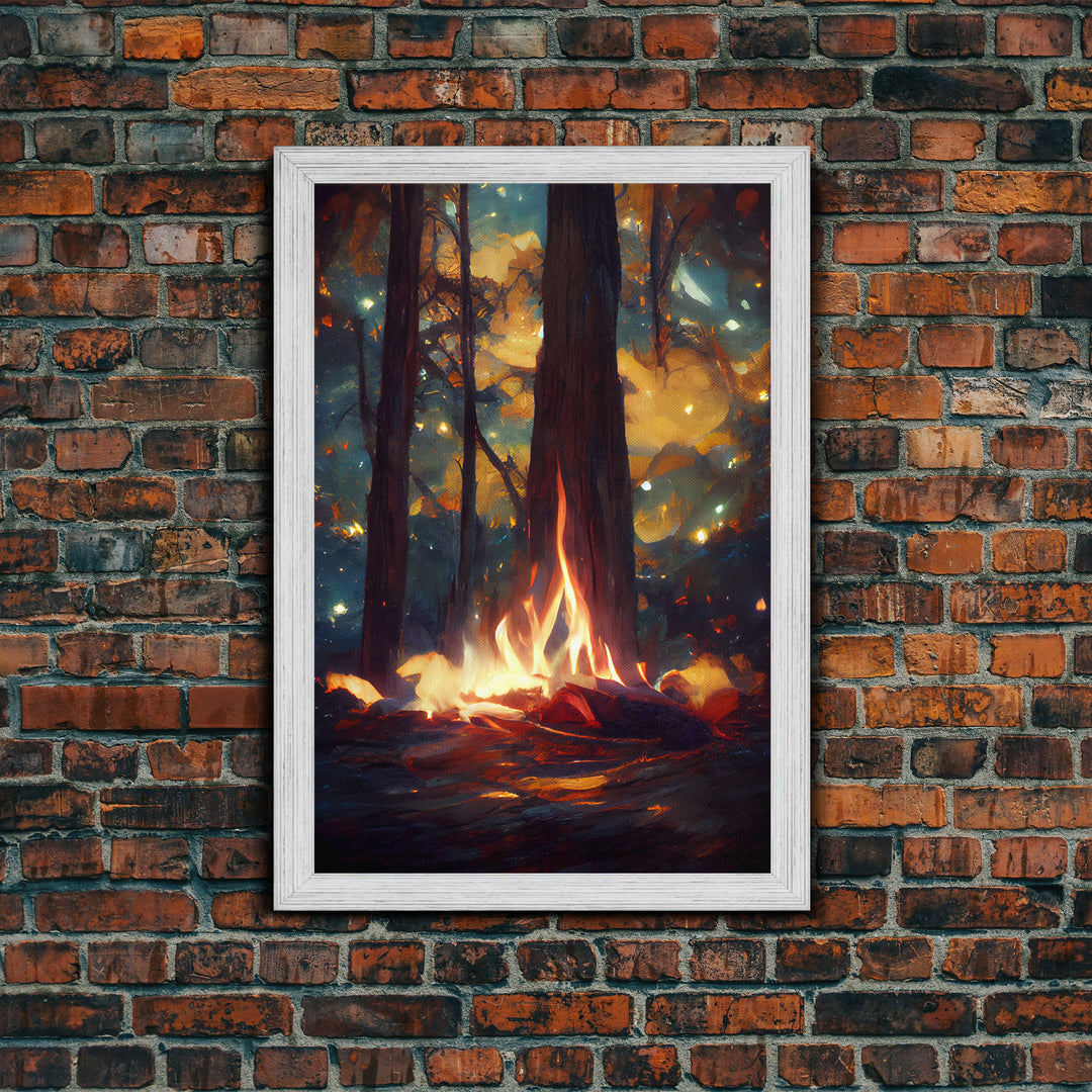 Abstract Campfire Art, Framed Canvas Print, Ready To Hang Framed Wall Art, Living Room Wall Hanging