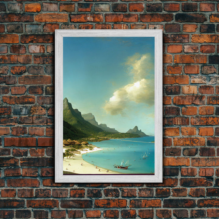 Tropical Beach Art, Hawaii Beach wall art, framed canvas print, ready to hang painting print, framed decor