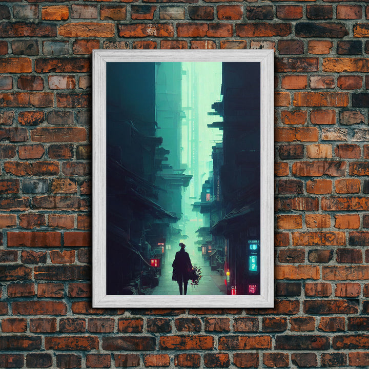 Cyberpunk Tokyo, 80s style retro-futurism, blade runner inspired art, ready to hang framed canvas print wall decor