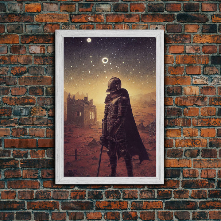 Moon Knight, Retrofuturism Scifi Art, Framed Canvas Print, Ready To Hang Framed Wall Art