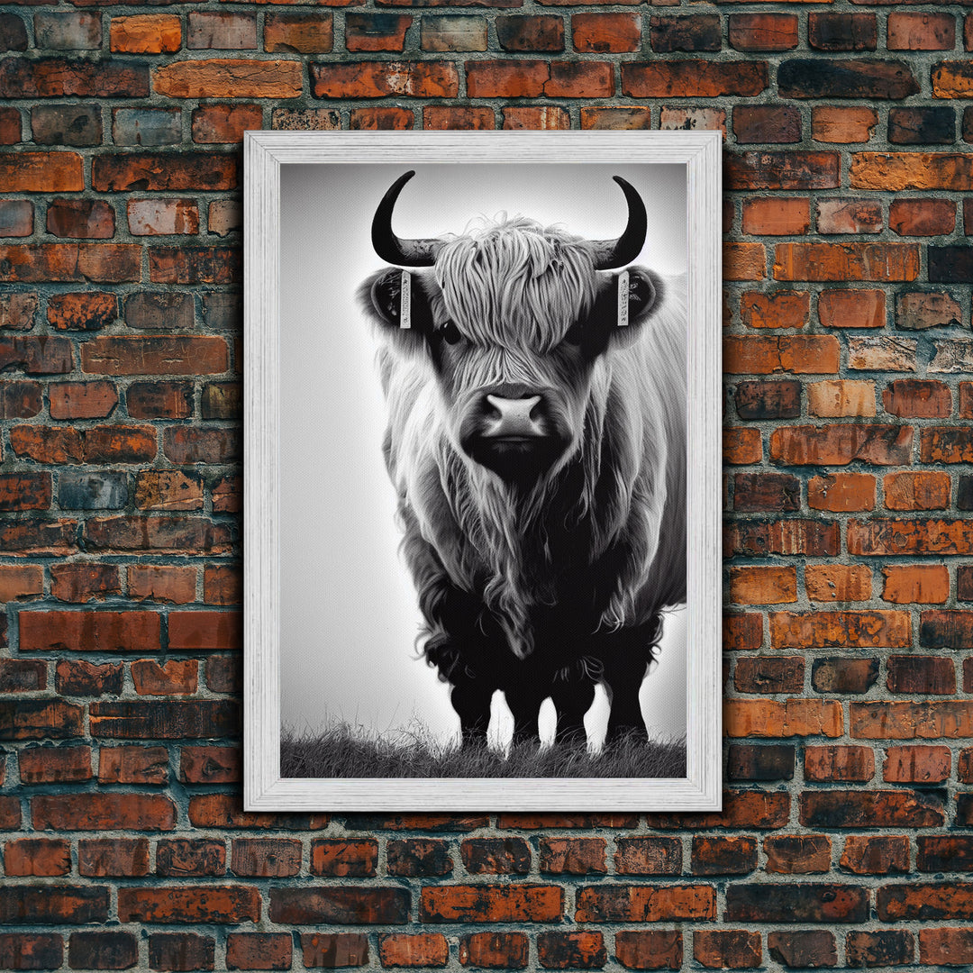 Highland Scottish Cow, Cattle Art, Framed Canvas Print, Farmhouse Decor, Western Cow Decor