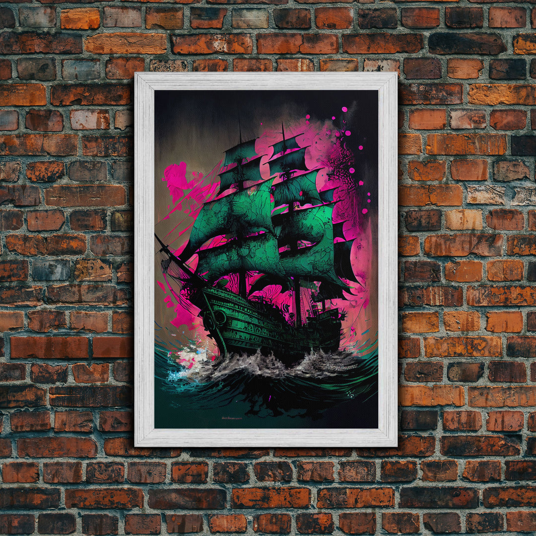 Surreal/psychedelic pirate ghost ship, fine art poster print