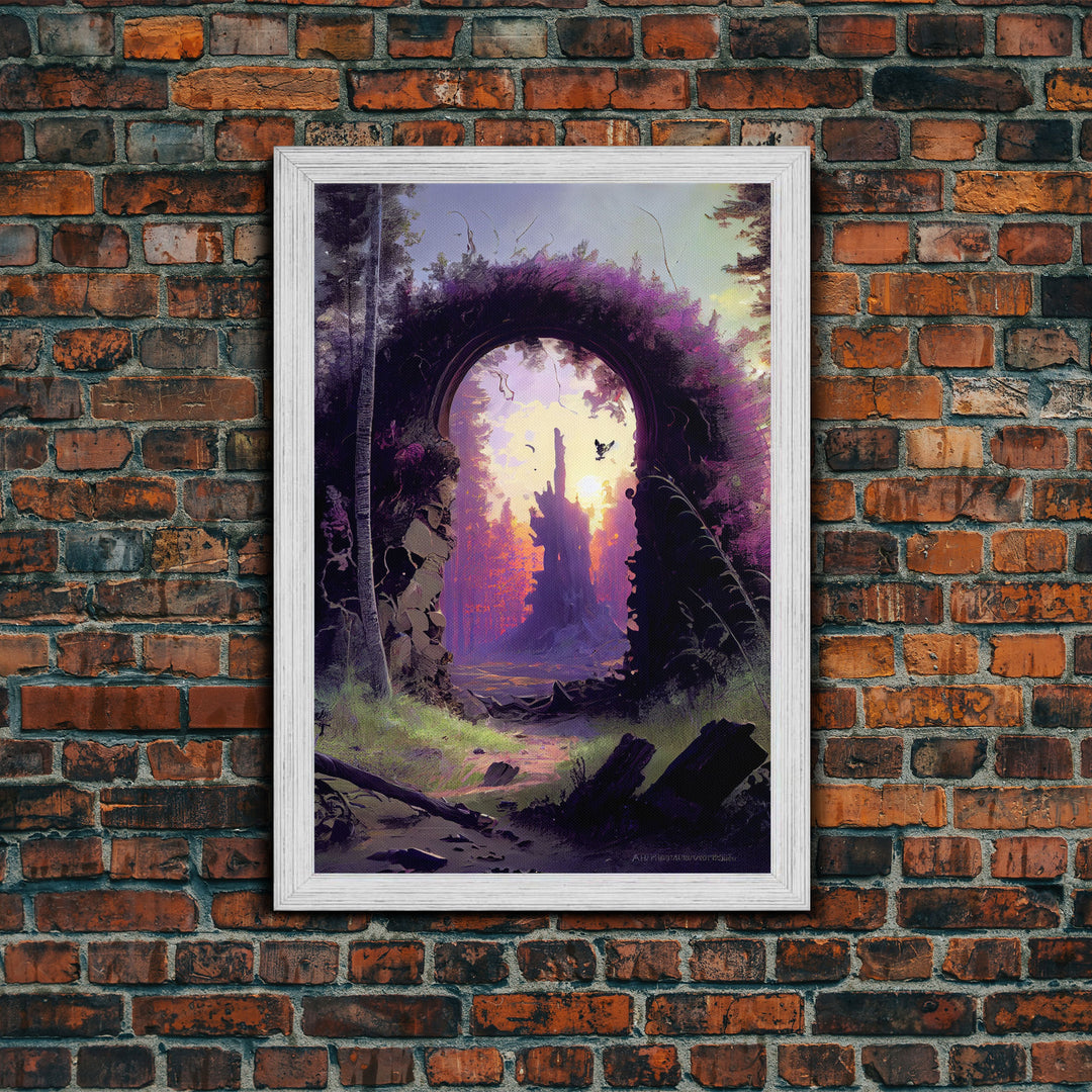 Portal to another world, purple fantasy art, watercolor, RPG concept art, framed canvas print