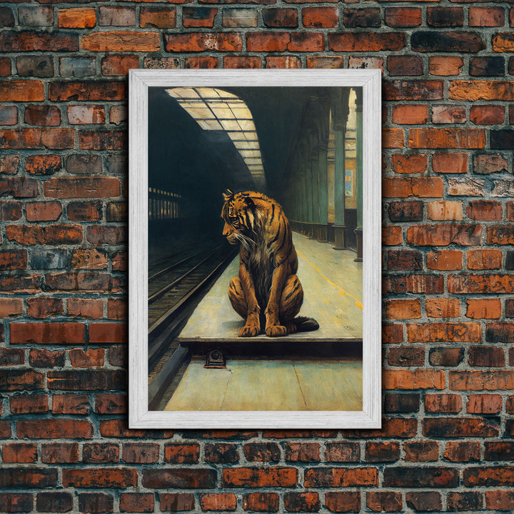 Tiger in a subway, urban decay, nature, framed canvas print, framed wall art