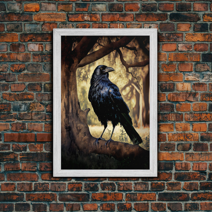 The raven, cool crow art, raven in a forest portrait, fine art poster print