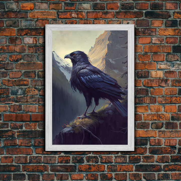 The raven, cool mountain crow art, raven in a forest portrait, fine art poster print