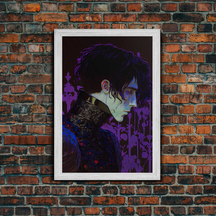 Portrait off the black knight, purple fantasy art, framed canvas print wall art