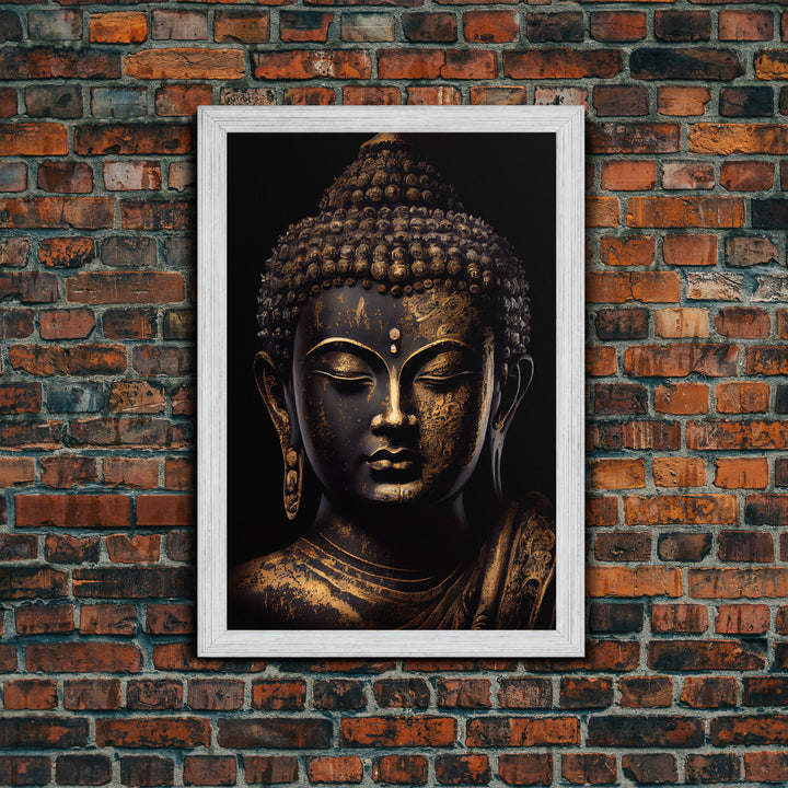 Gold and black Buddha, framed canvas print, zen center yoga art