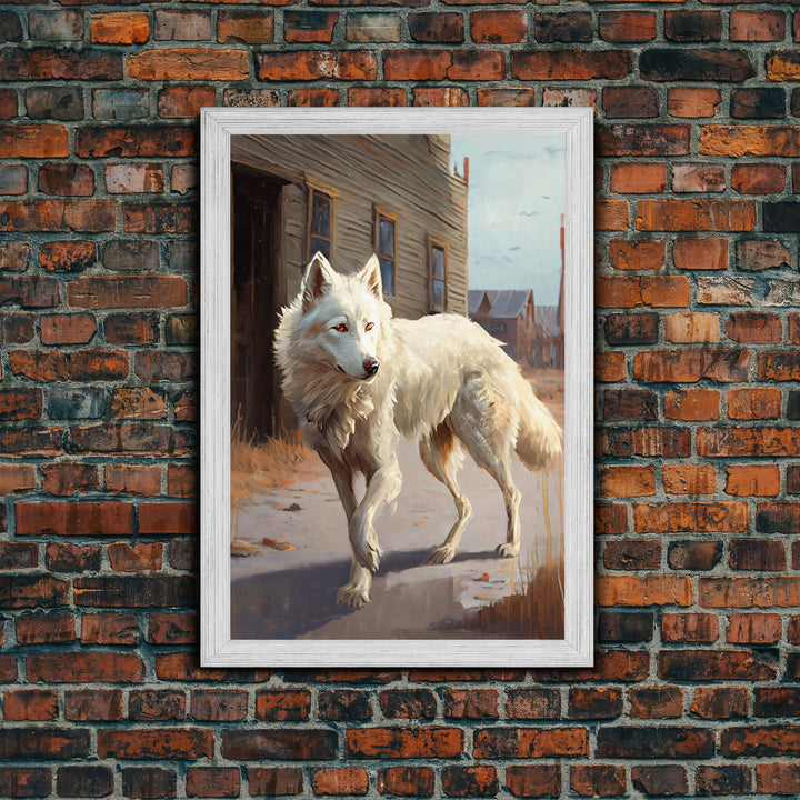 Wildwest Dire Wolf, fantasy art, framed canvas print