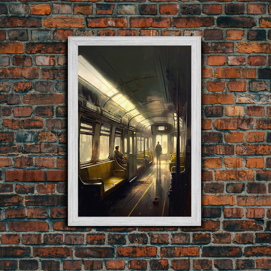 Still life on a subway, train art, framed canvas print