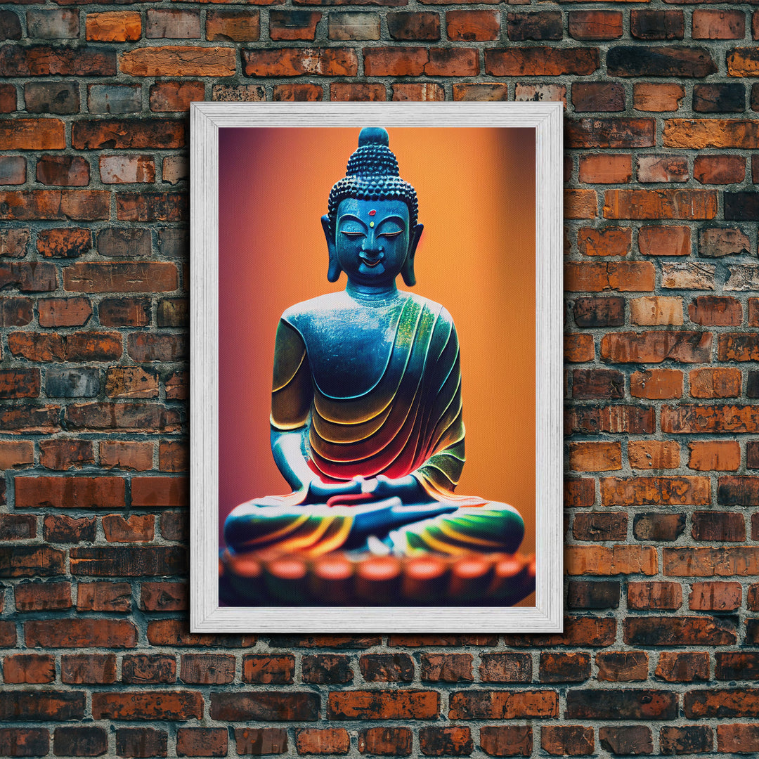 Colorful Buddha, Orange, Yoga center wall decor, fine art poster print