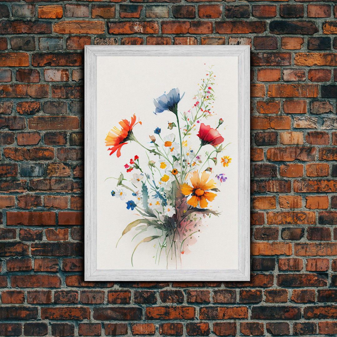 Colorful wildflowers, beautiful floral art, framed canvas print