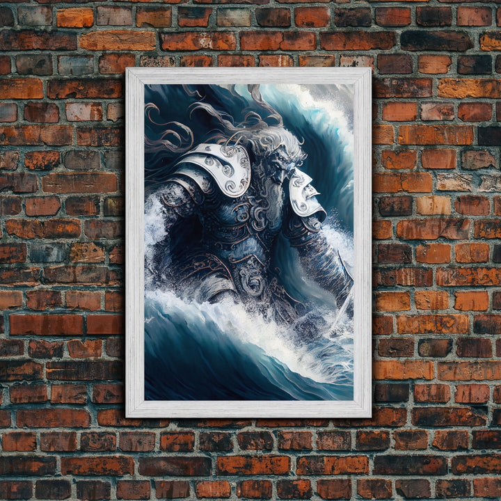 Poseidon, god of the sea, Greek mythology art, framed canvas print