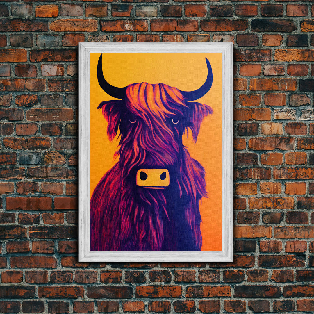 Highland Cow Portrait Wall Art Canvas Print - Majestic Animal in Nature Vibrant Artwork