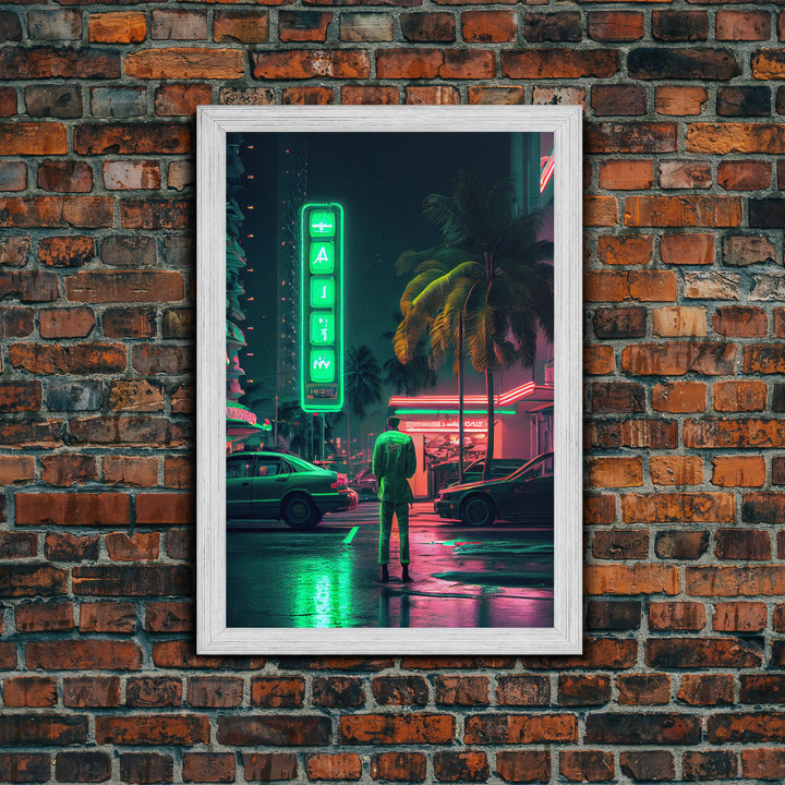 Neon Tokyo Streets, 80s Retro Style Tokyo Art, Framed Canvas Print