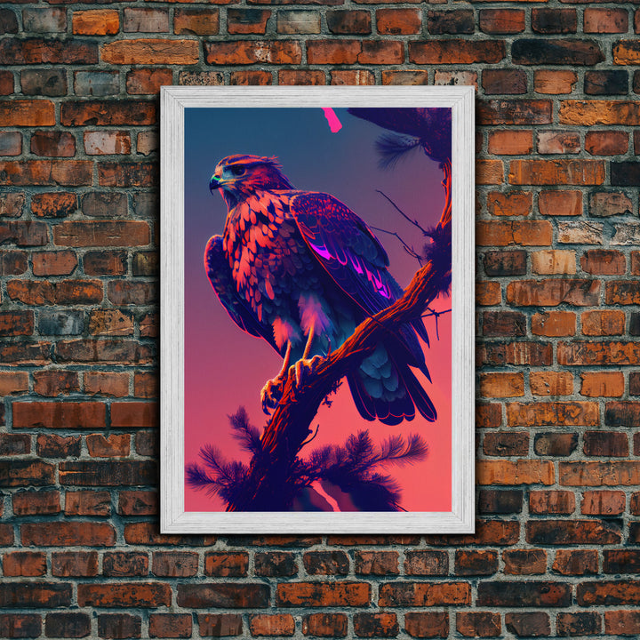 Nature Bird Hawk Perched On Branch Purple Sunset Fine Art Print, Wall Decor, Wall Poster, Wall Art Print