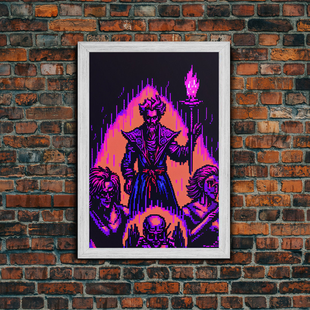 Tabletop RPG pixel art, Human Warlock Art, framed canvas print, framed game room decor