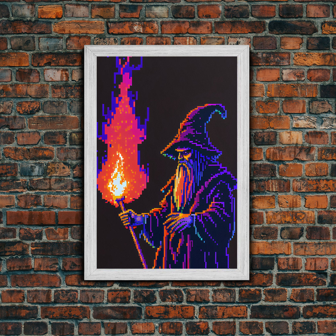 Angry Old Wizard Fire Scepter Gamer Fine Art Print, Wall Decor, Wall Poster, Wall Art Print