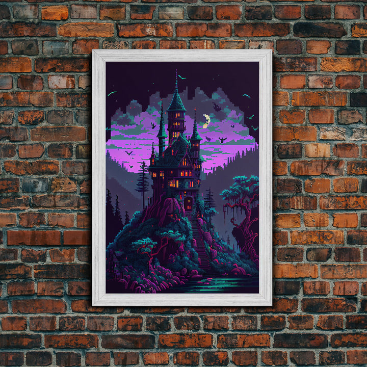 Transylvania Art, Cool Medieval castle 8 bit pixel art, fantasy art, framed canvas print, Cool castle art