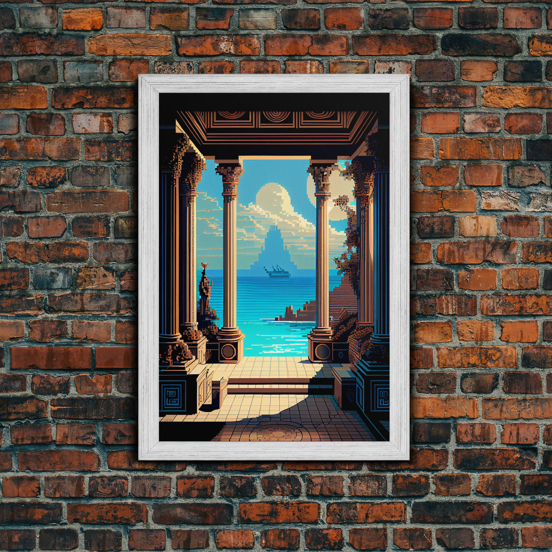 Retro Style Videogame Art, Pixel Roman Architecture Art, 8 bit art, framed canvas print